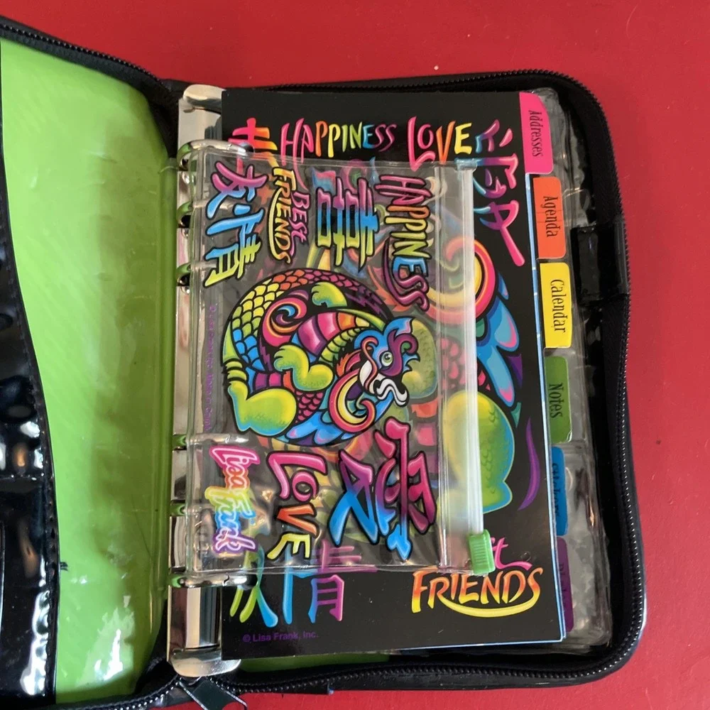LISA FRANK DRAGON HAPPINESS LOVE Planner Organizer Zippered BEST FRIENDS Vintage